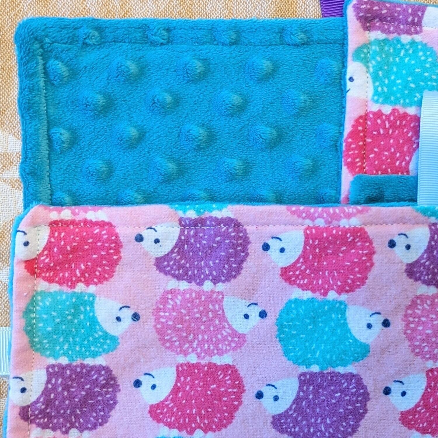 Pink and Blue Hedgehog Ribbon Blanket