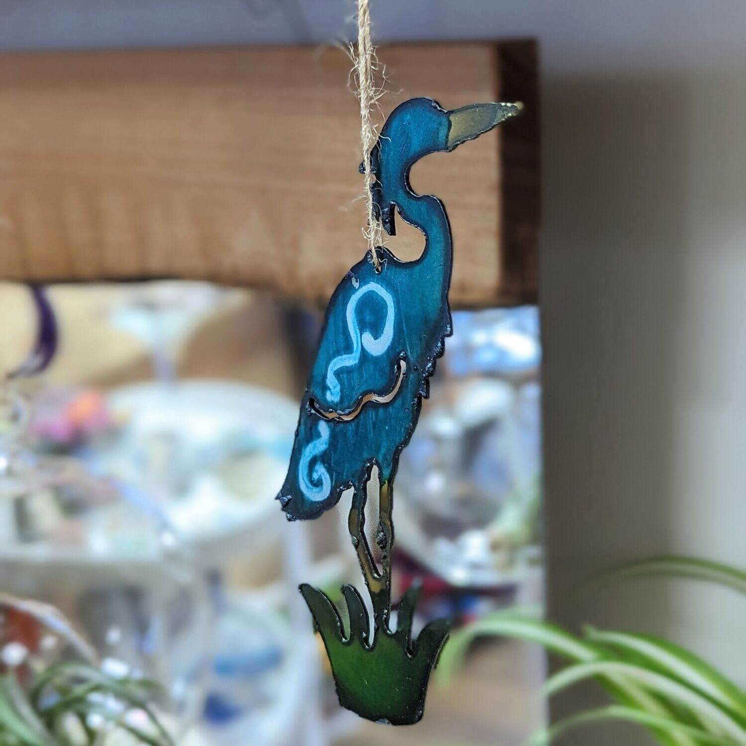 Painted Metal Heron Ornament