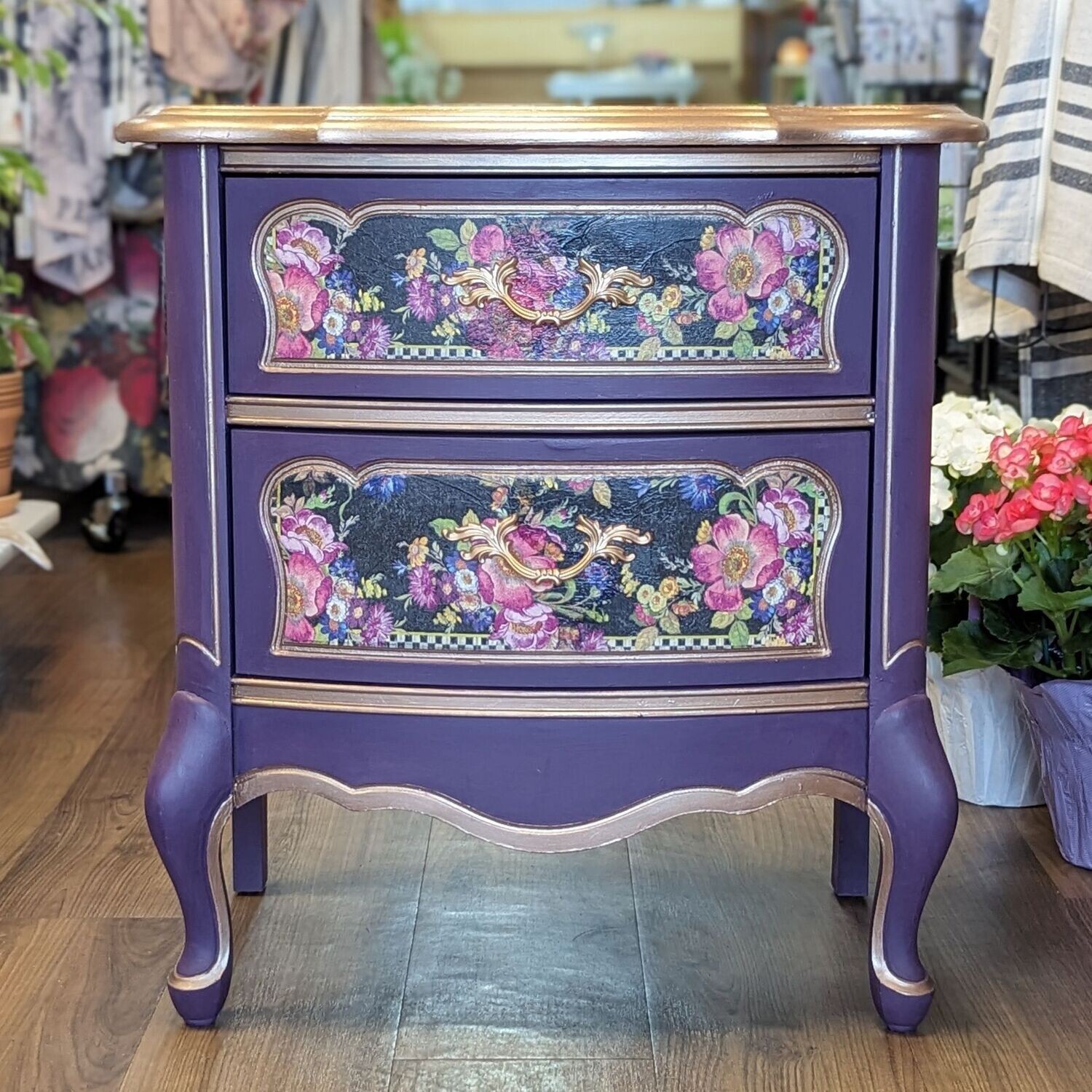 Upcycled Purple Floral and Checkered Dresser
