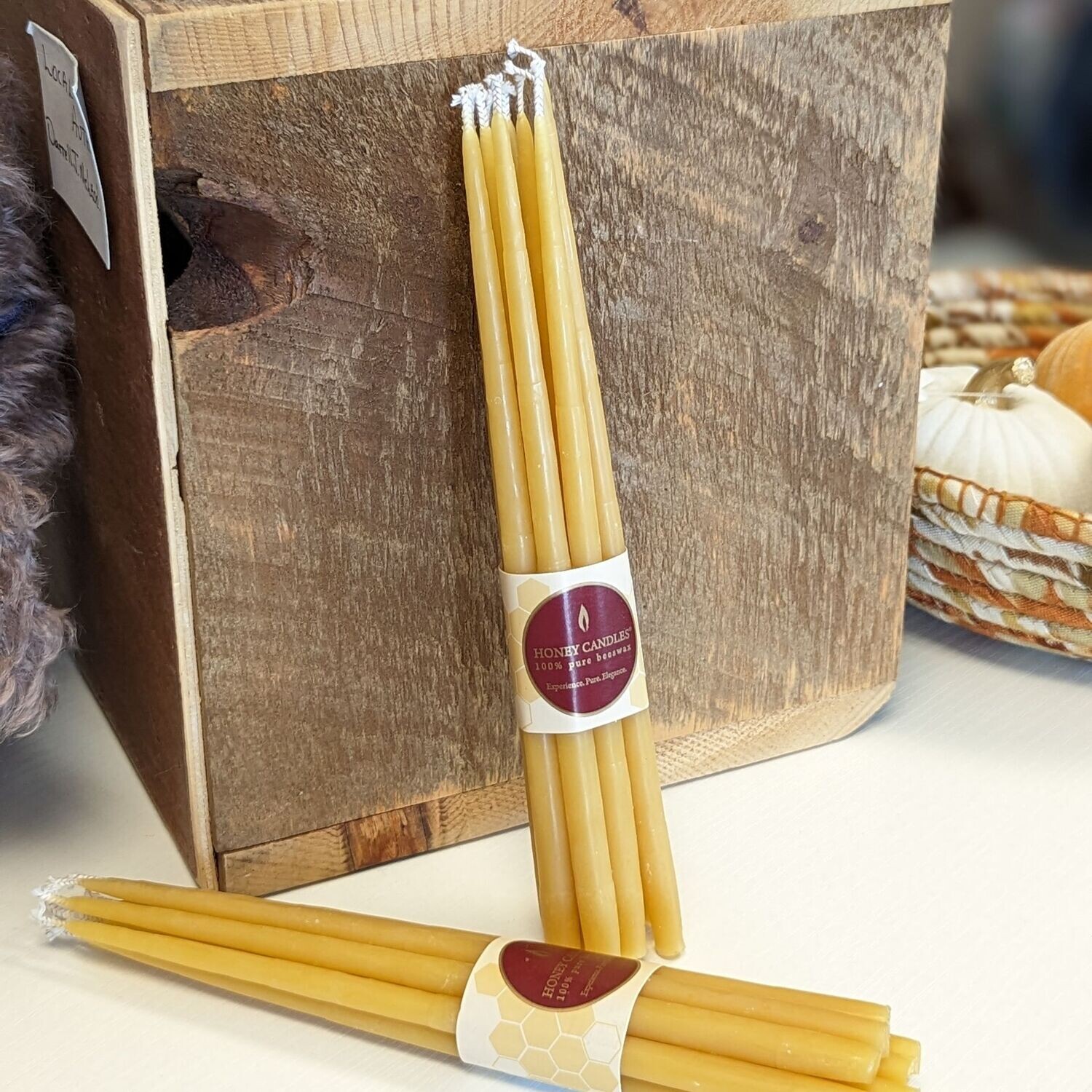 8" Natural Thin Beeswax Tapers