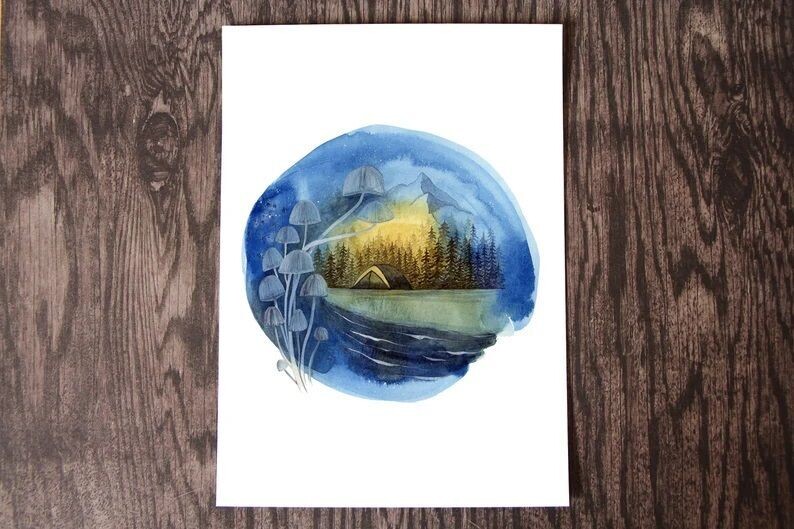 Beach Camp Watercolour Art Print (5x7)