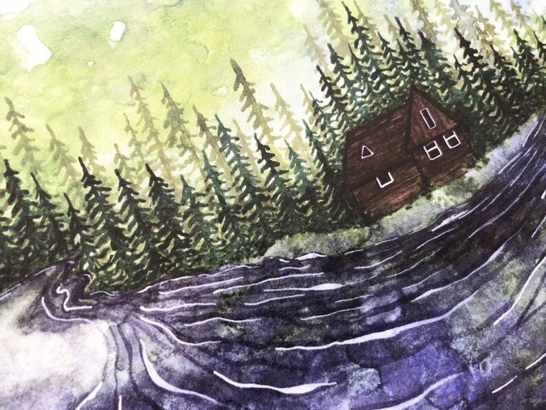 Cabin on the Water Watercolour Art Print (5x7)