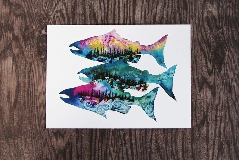 Salmon Fish Watercolour Art Print (5x7)