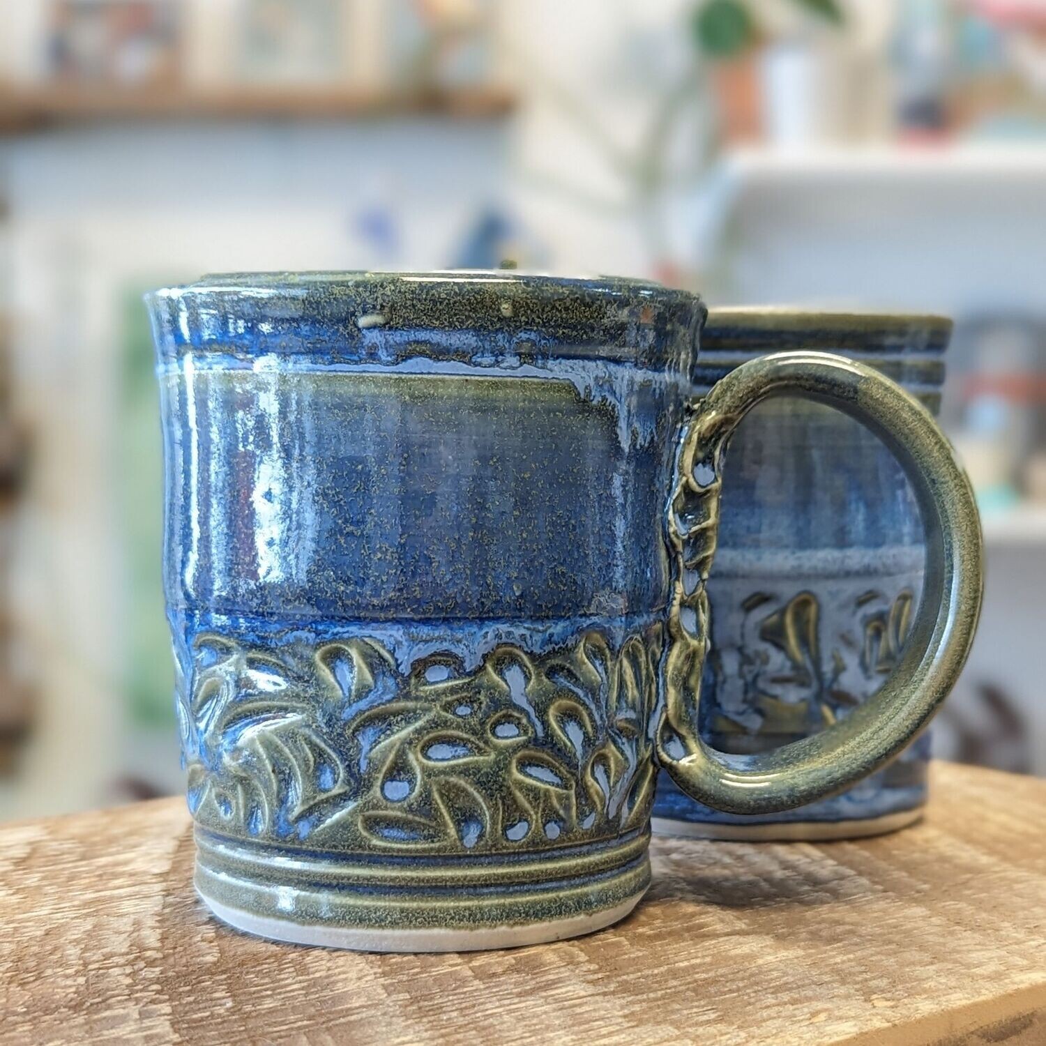 Carved Blue Mug