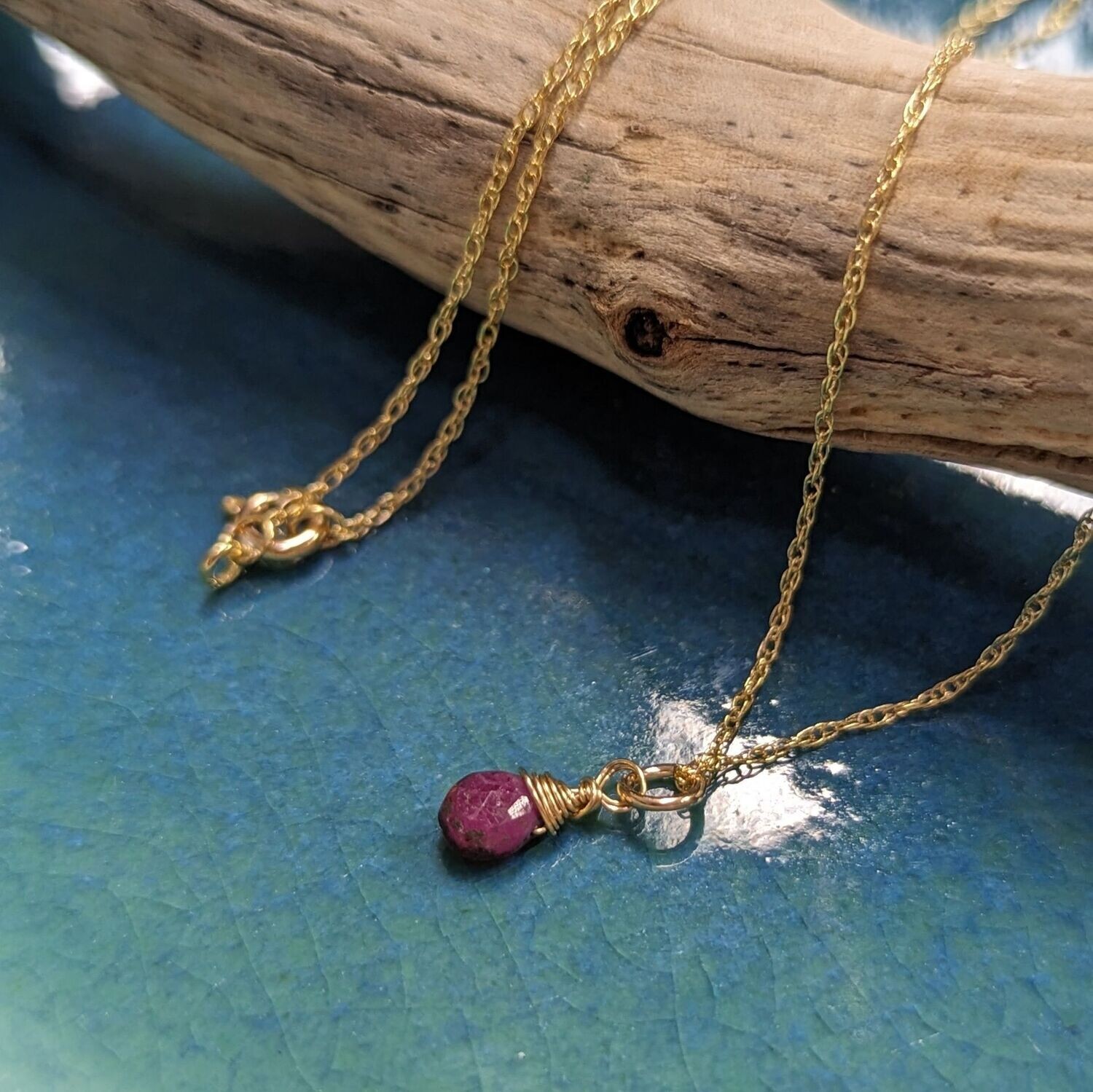 16" Gold Fill Ruby Necklace