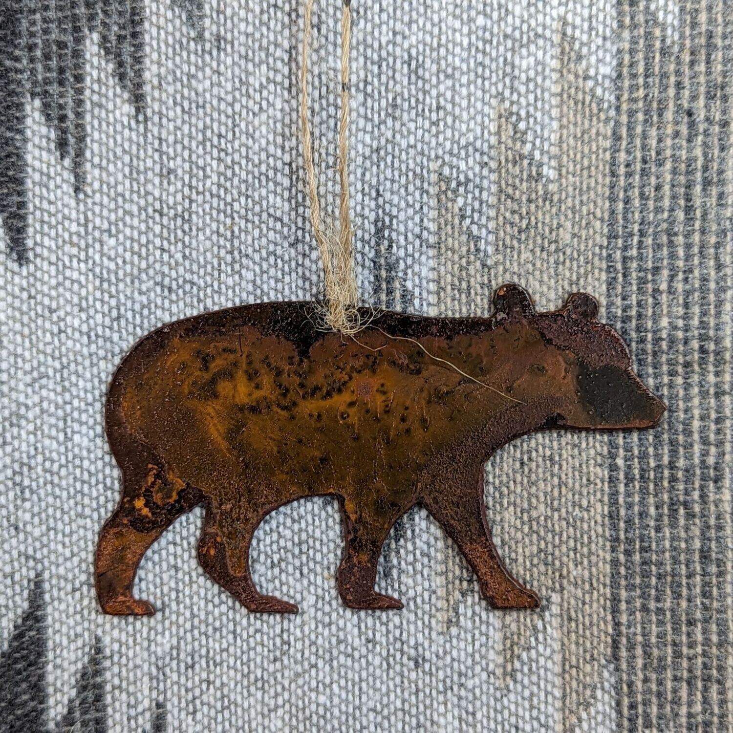 Rusted Metal Walking Bear Ornament