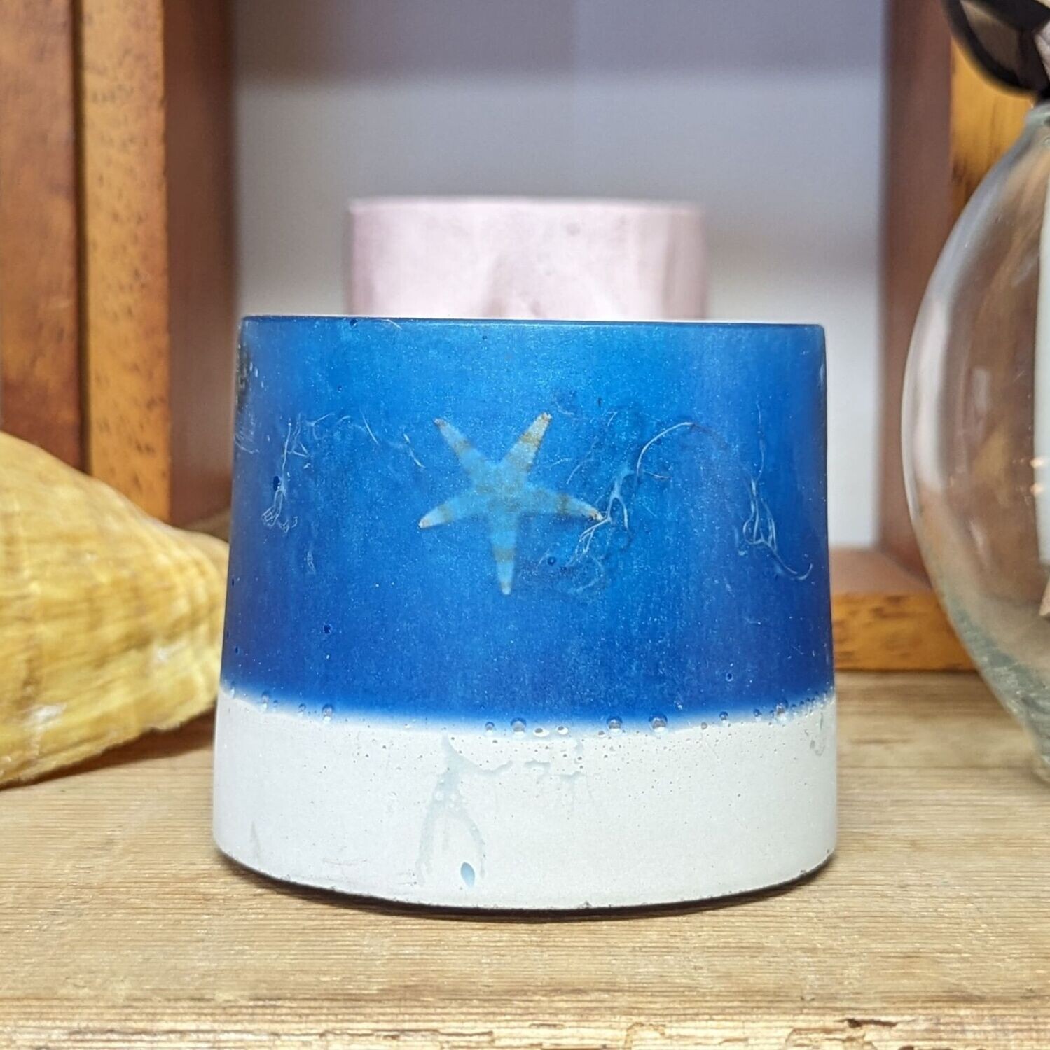 Round Blue Ocean Concrete and Resin Tealight Holder (#2)