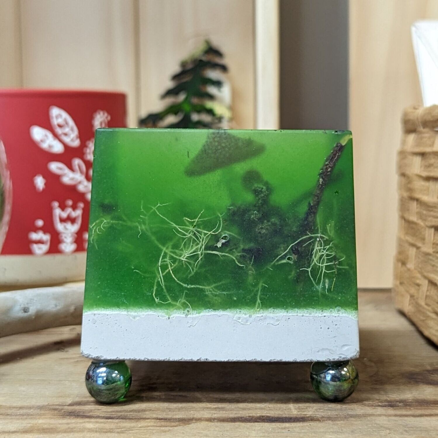 Square Forest Floor Concrete and Resin Tealight Holder (#5)