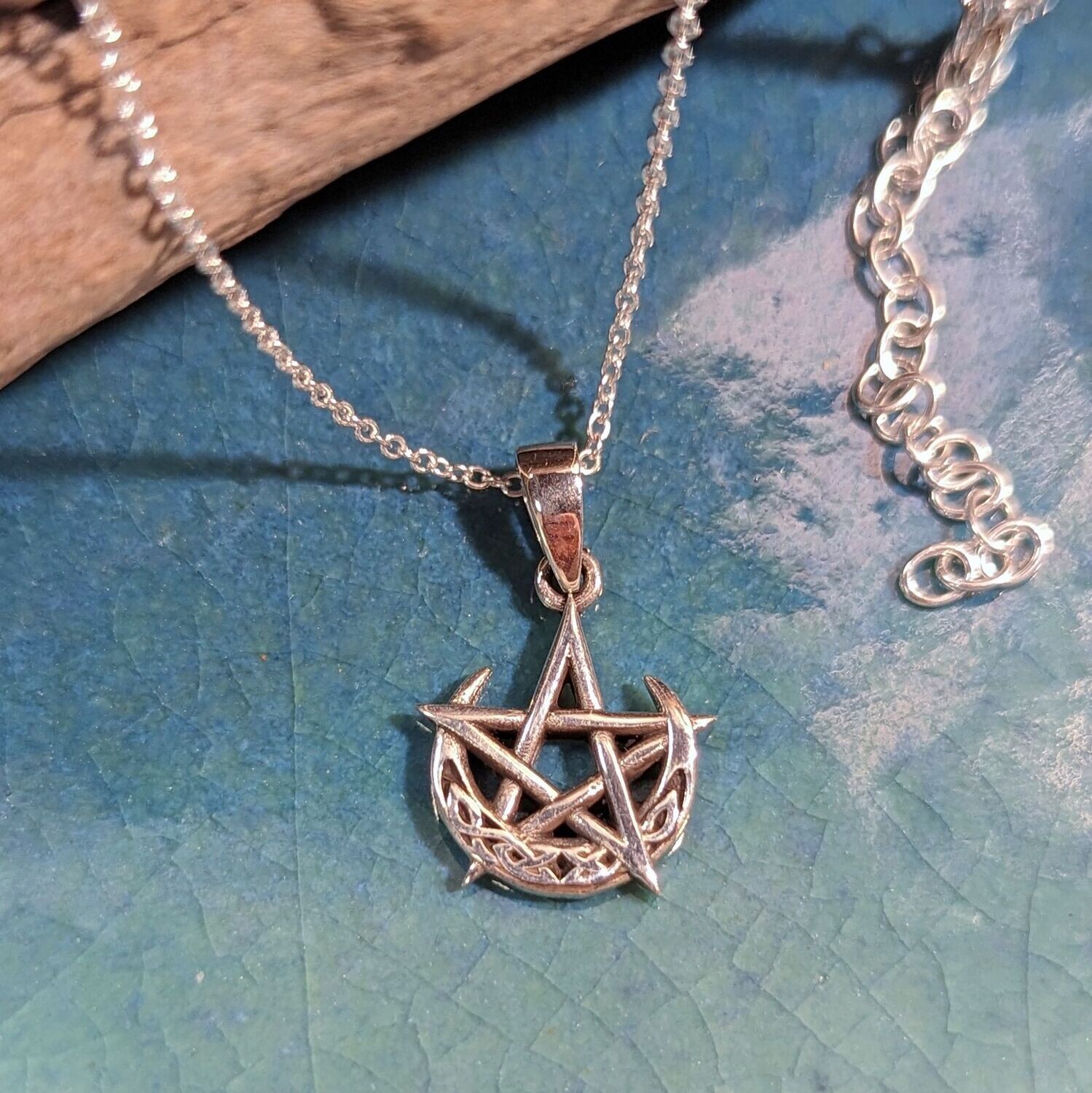 Sterling Silver Celtic Knot Moon and Star Necklace