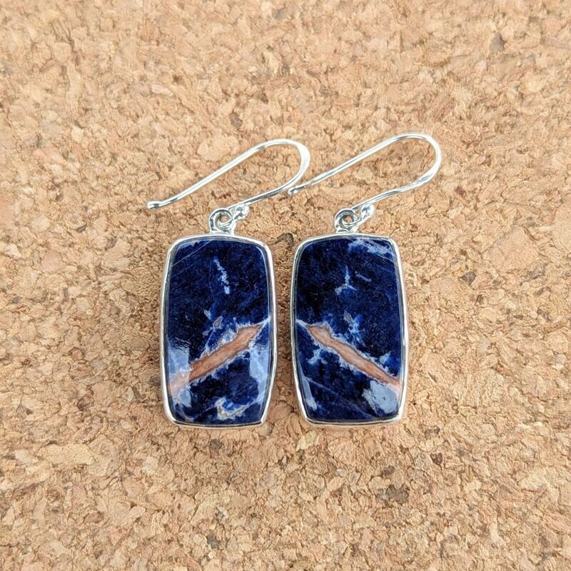 Sterling Silver Rectangle Sodalite Earrings