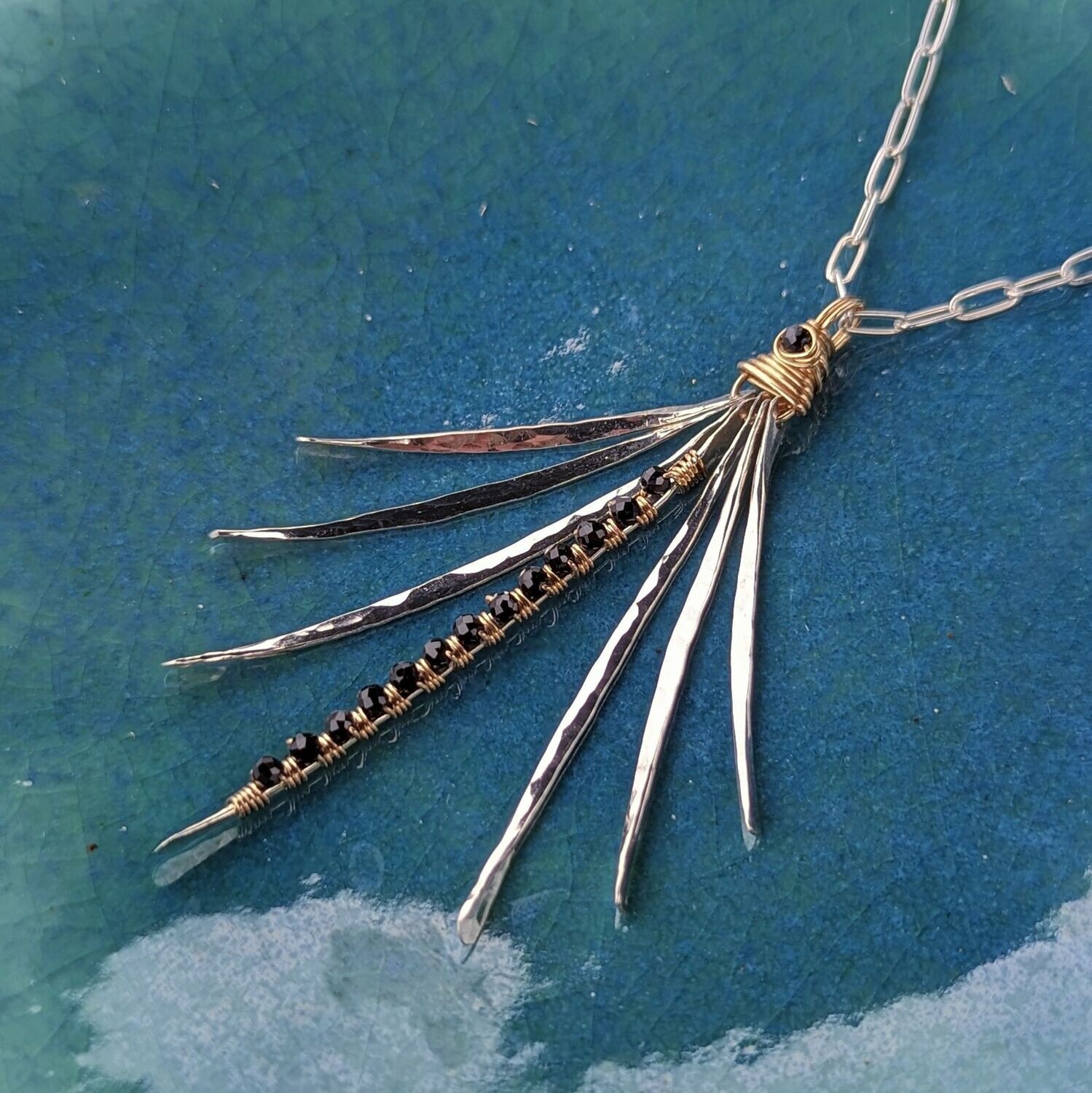 Mixed Metal Black Spinel Spruce Sprig Necklace