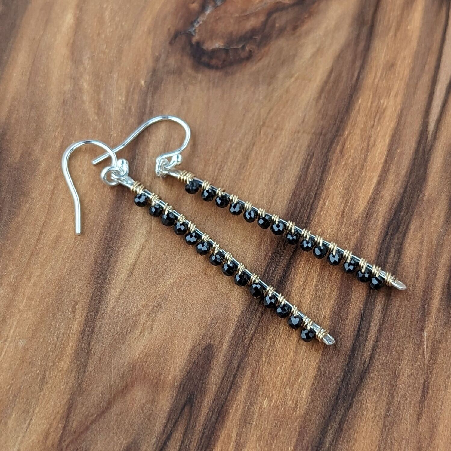 Mixed Metal Black Spinel Stick Earrings