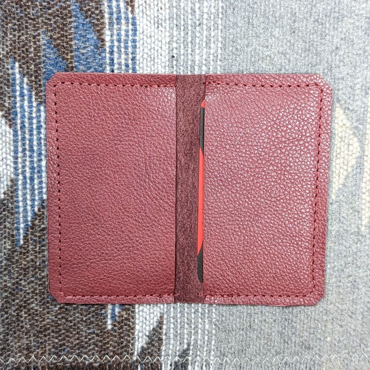 Red Repurposed Leather Card Holder
