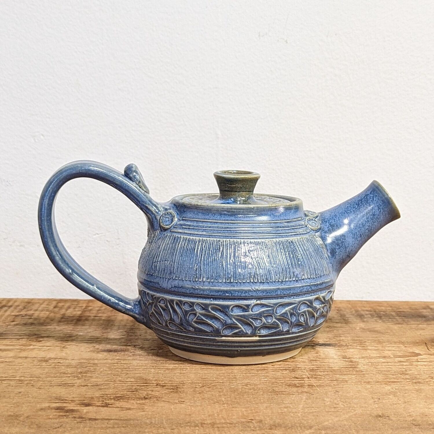 Carved Blue Teapot