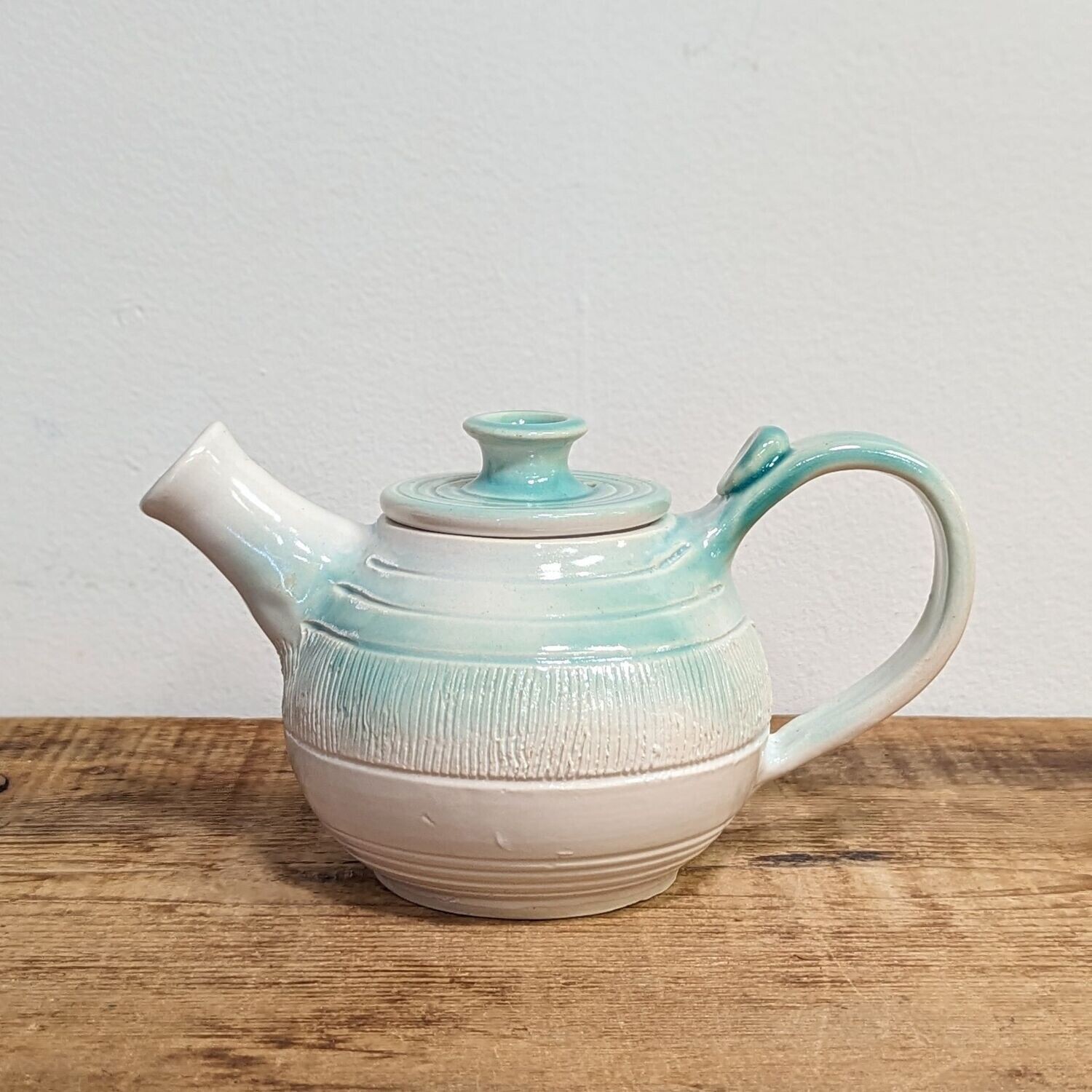 Carved Aqua Teapot