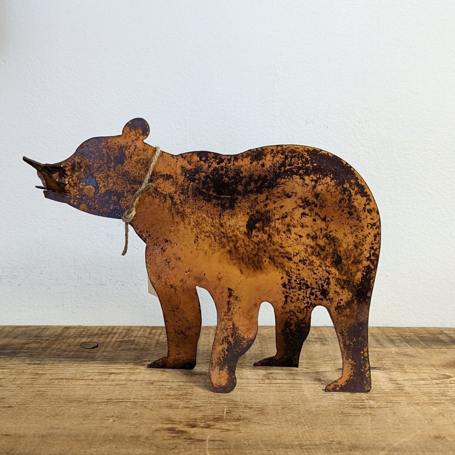 Small Rusted Metal Bear With Fish