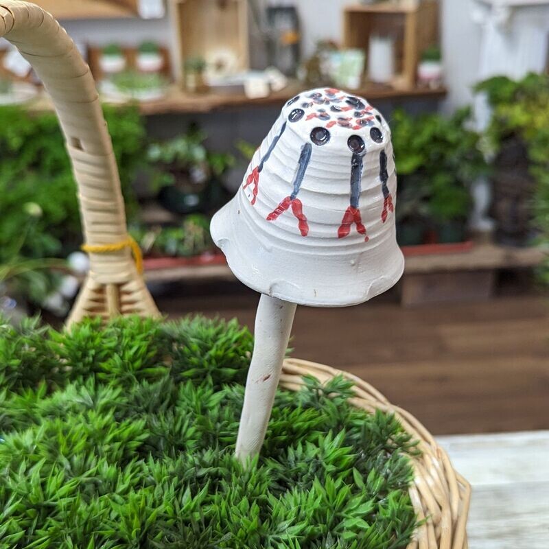 Bobble Head Pottery Toadstools, Toadstool Style: White With Red and Blue Accents