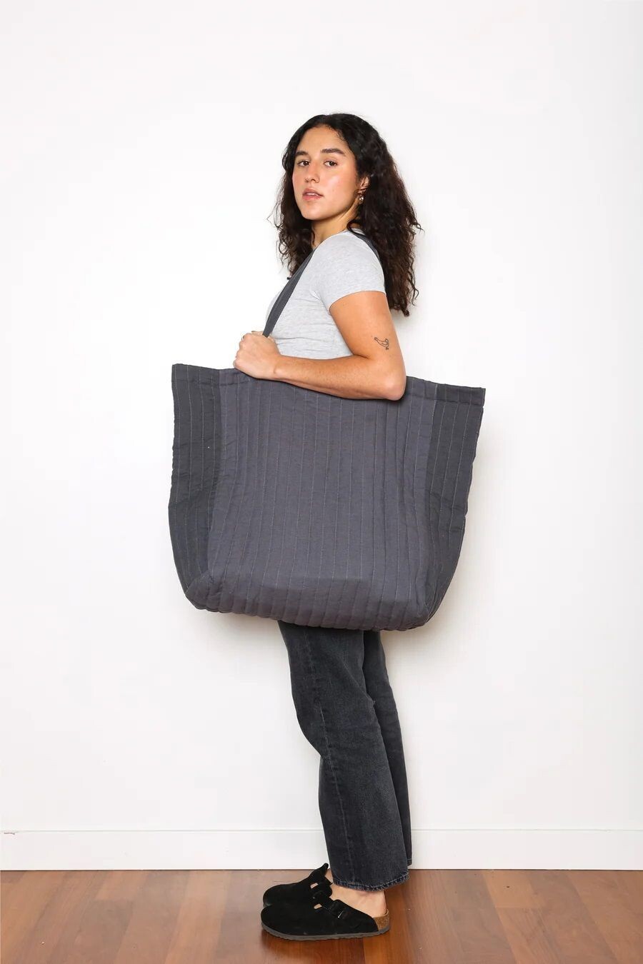 The Esme Oversized Quilted Tote Bag (Charcoal)