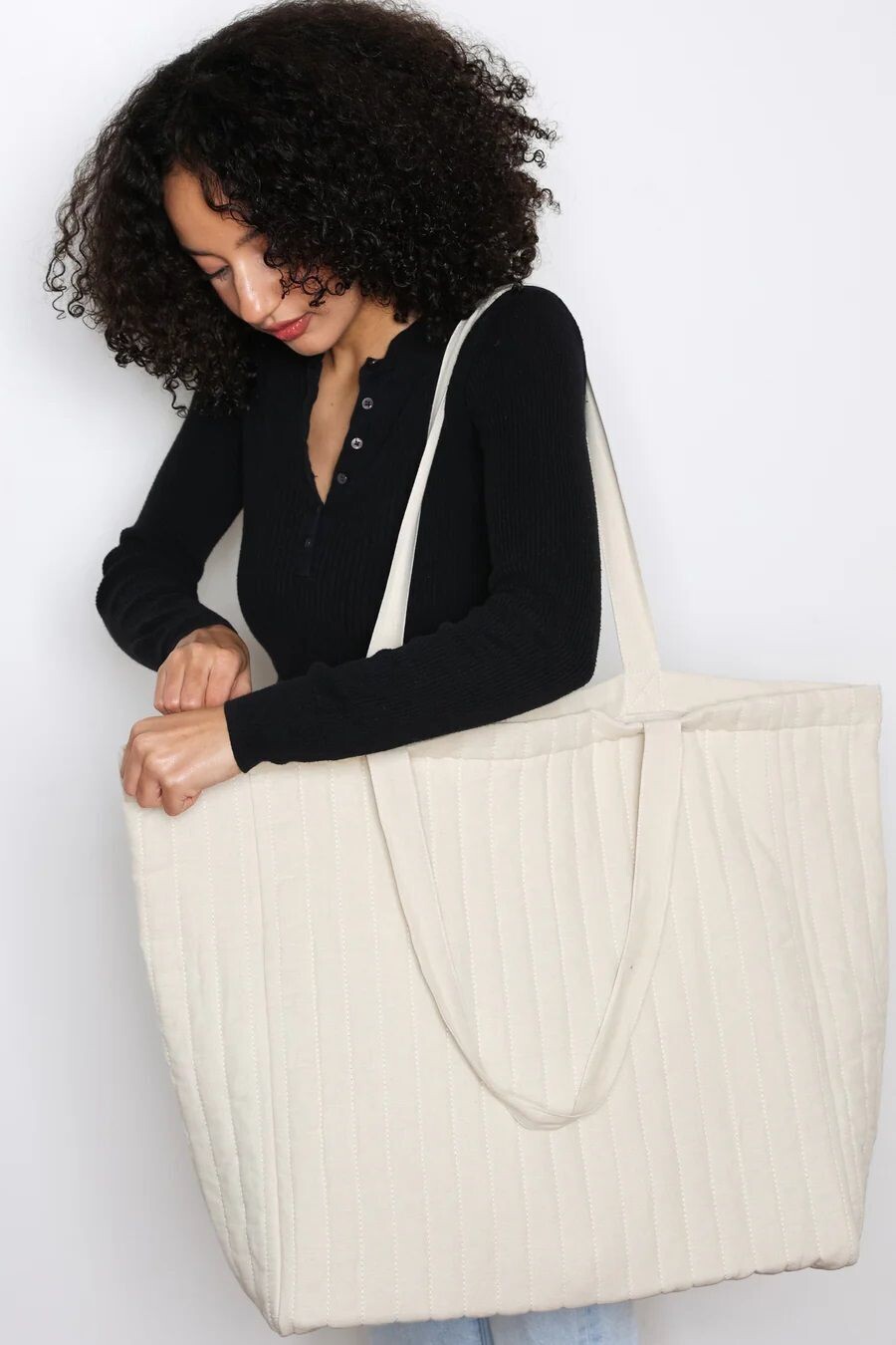 The Esme Oversized Quilted Tote Bag (Natural)