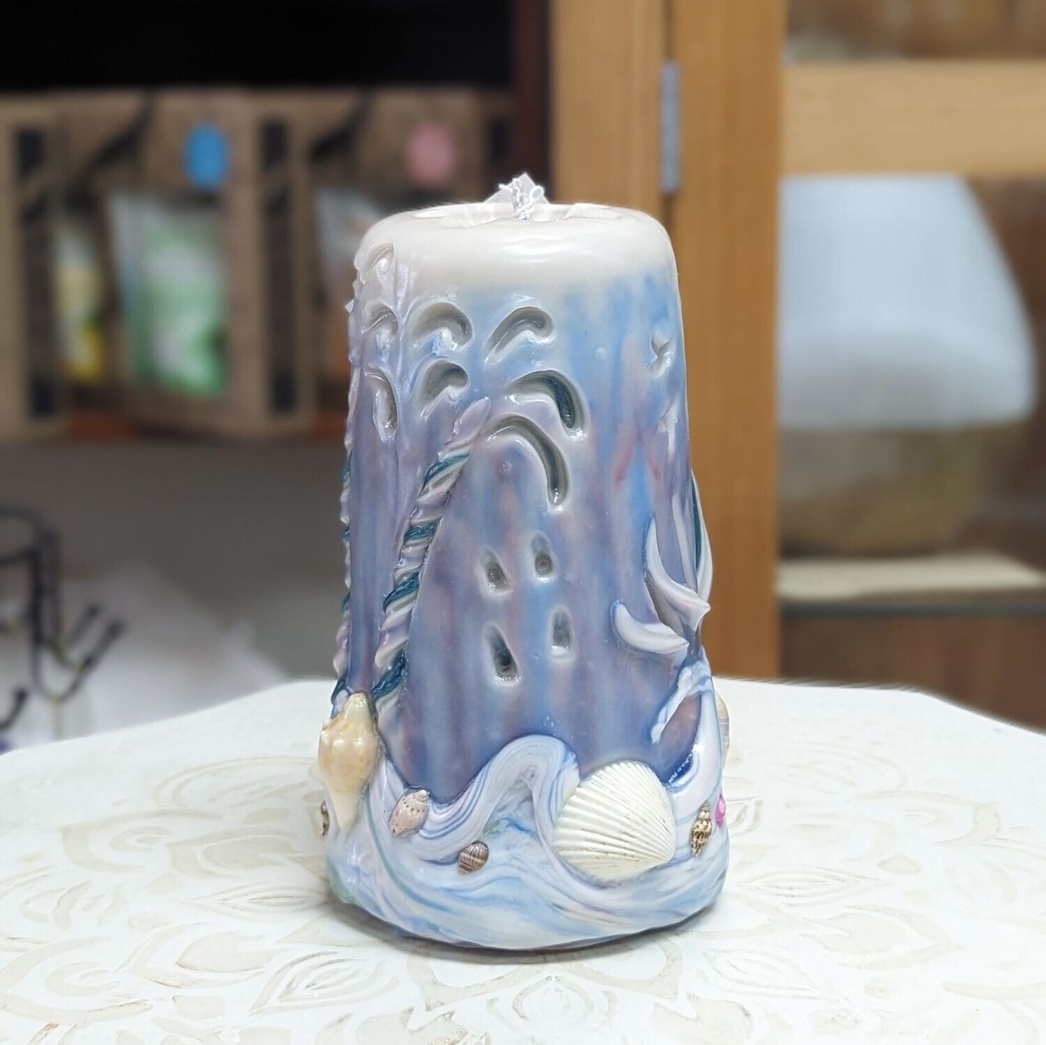 Tropical Light Purple Carved Candle