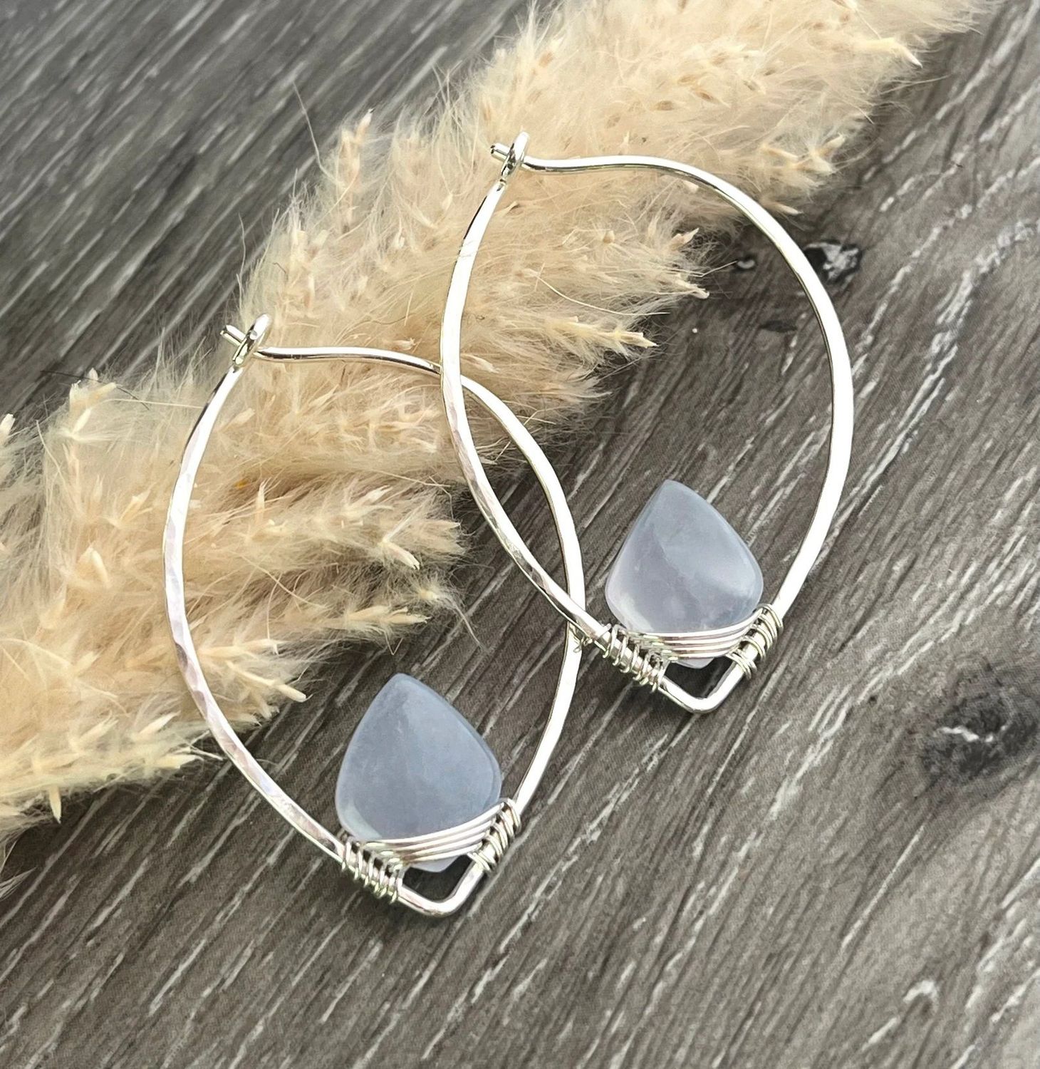 Sterling Silver Blue Lace Agate Hoops