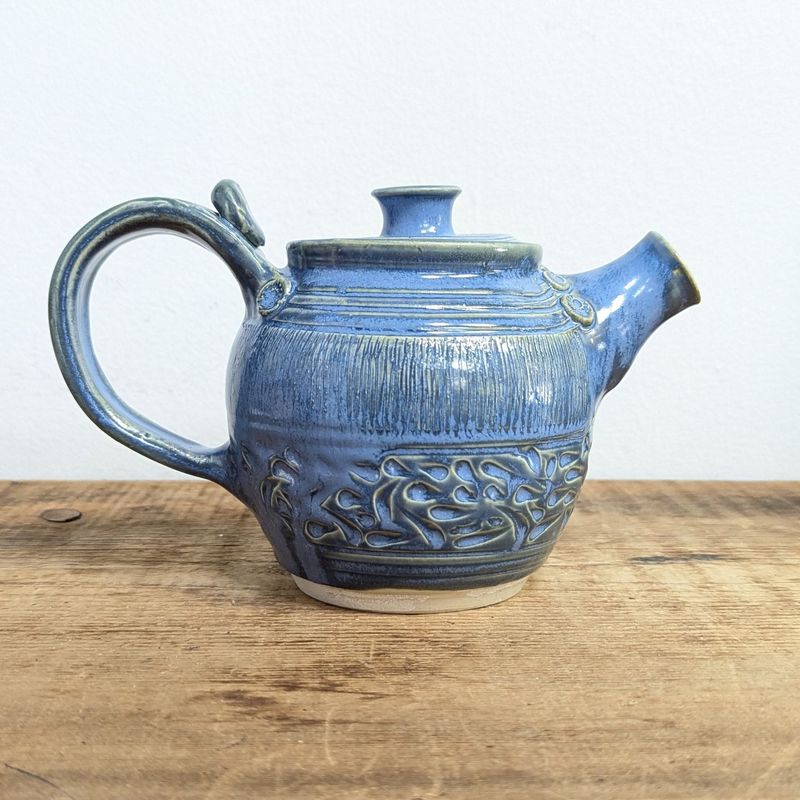 Carved Blue Teapot