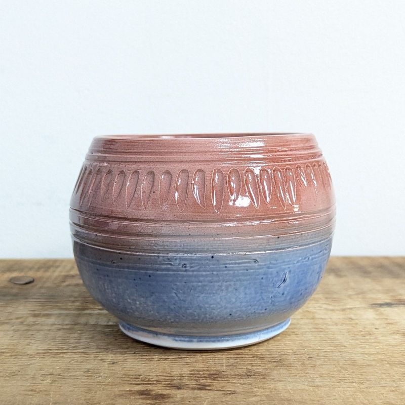 Carved Blue and Red Tall Bowl