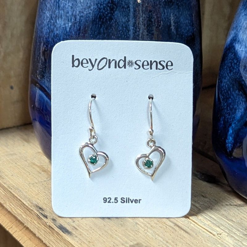 Sterling Silver Emerald Heart Earrings