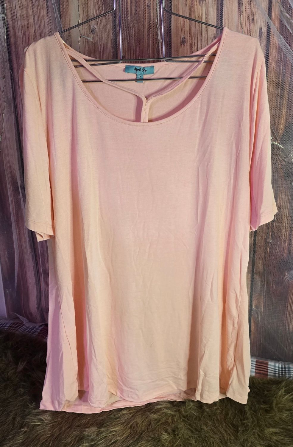 April Sky Peach Short Sleeve- 1X