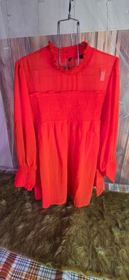 Sheer Red Long Sleeve Top- 1X