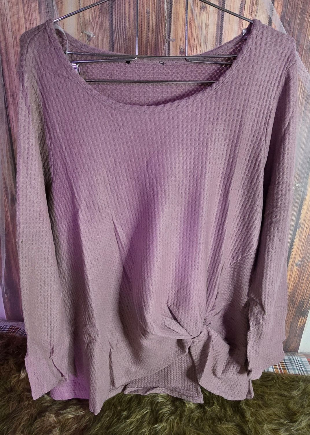 Plum with Knot Long Sleeve Shirt- 1X