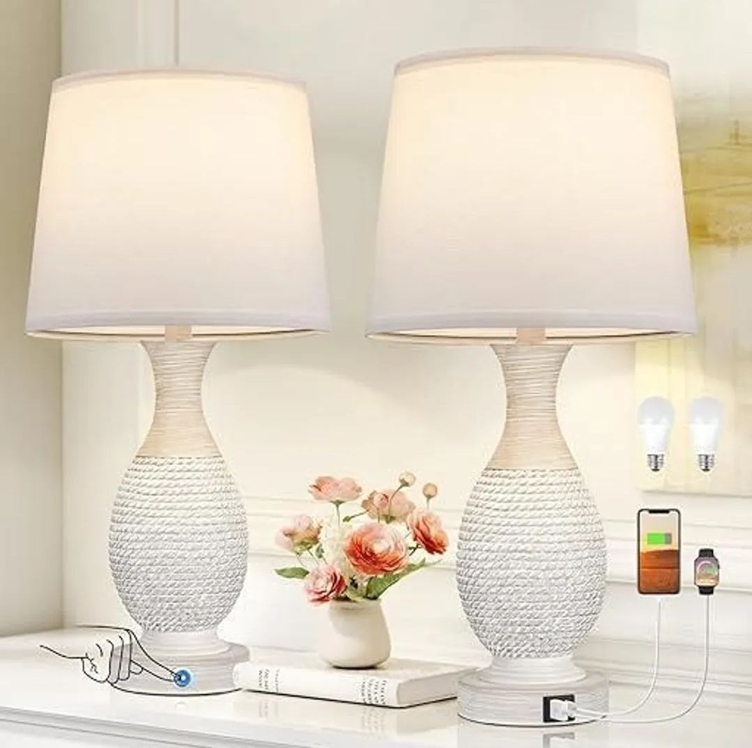 Farmhouse USB bedside lamps
