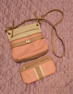 Pink and Tan Bag with Matching Wallet Pink and Tan Bag with Matching Wallet