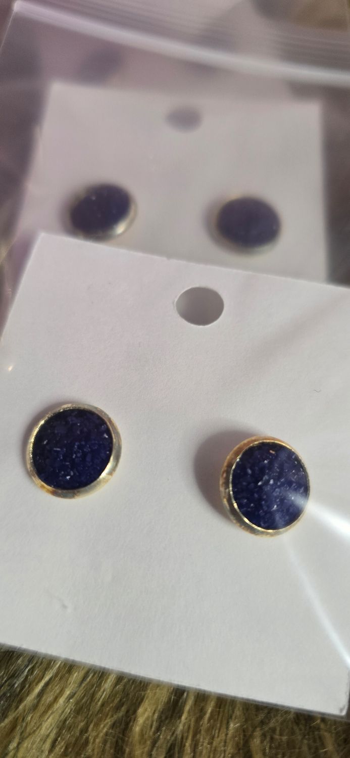 Navy Blue Druzy Earrings