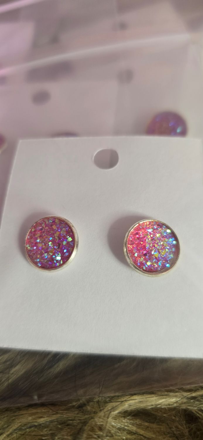 Pink Sparkle Druzy Earrings