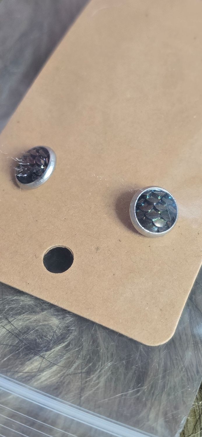 Dark Colored Scale Druzy Earrings