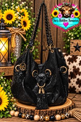 Michael Kors black leather and python-embossed hobo