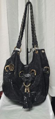 Michael Kors black leather and python-embossed hobo