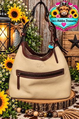 Dooney &amp; Bourke cream and brown leather hobo shoulder bag