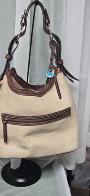 Dooney &amp; Bourke cream and brown leather hobo shoulder bag