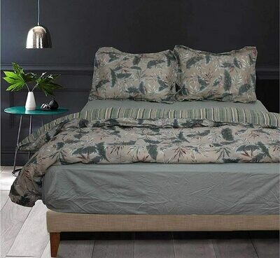 Duvet Cover Set, 4Pcs Set- TC 220, King, Brown/Green