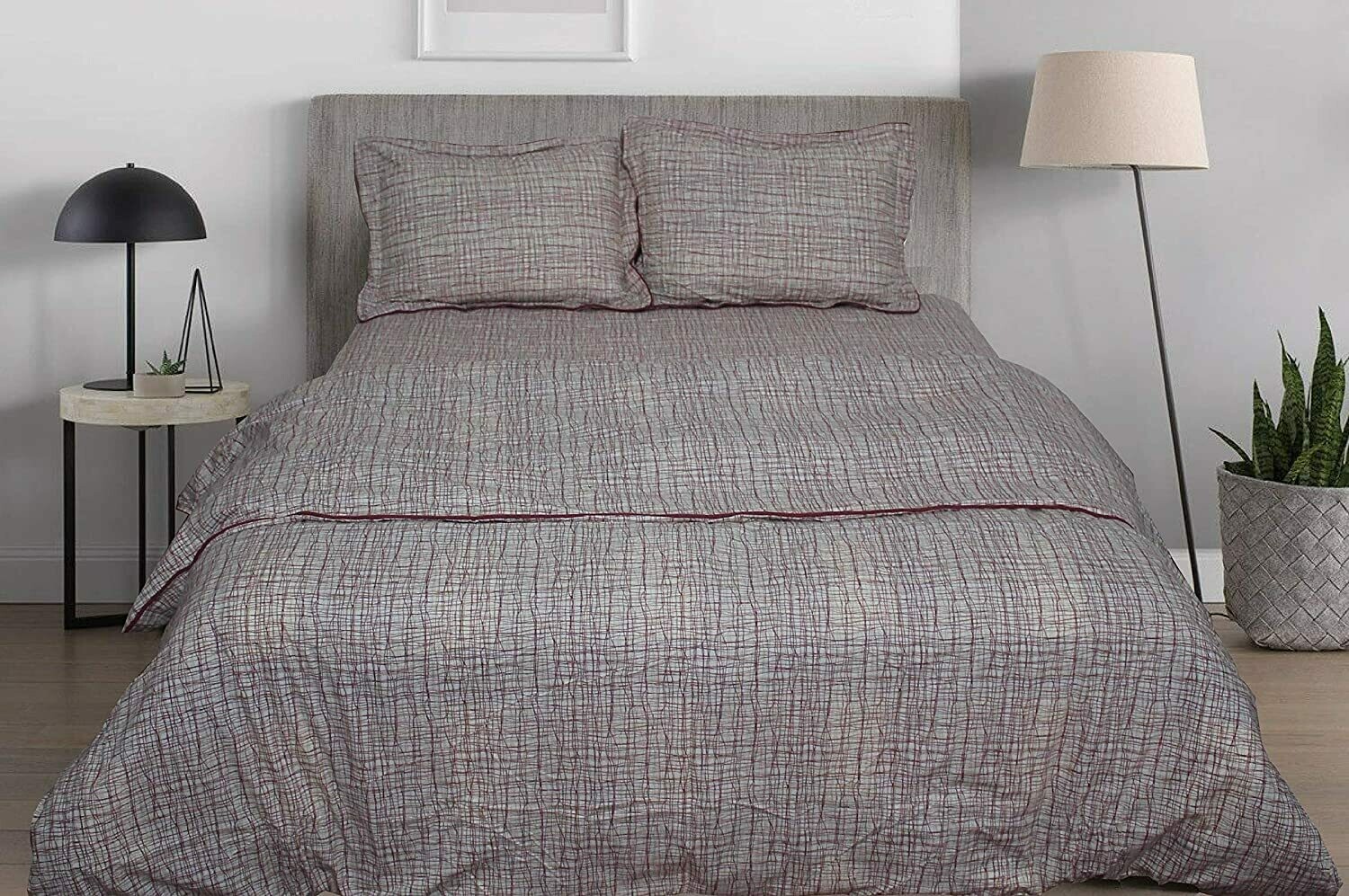 Duvet Cover Set, 4Pcs Set- TC 220, Queen, Blue, Green, Red Plaid