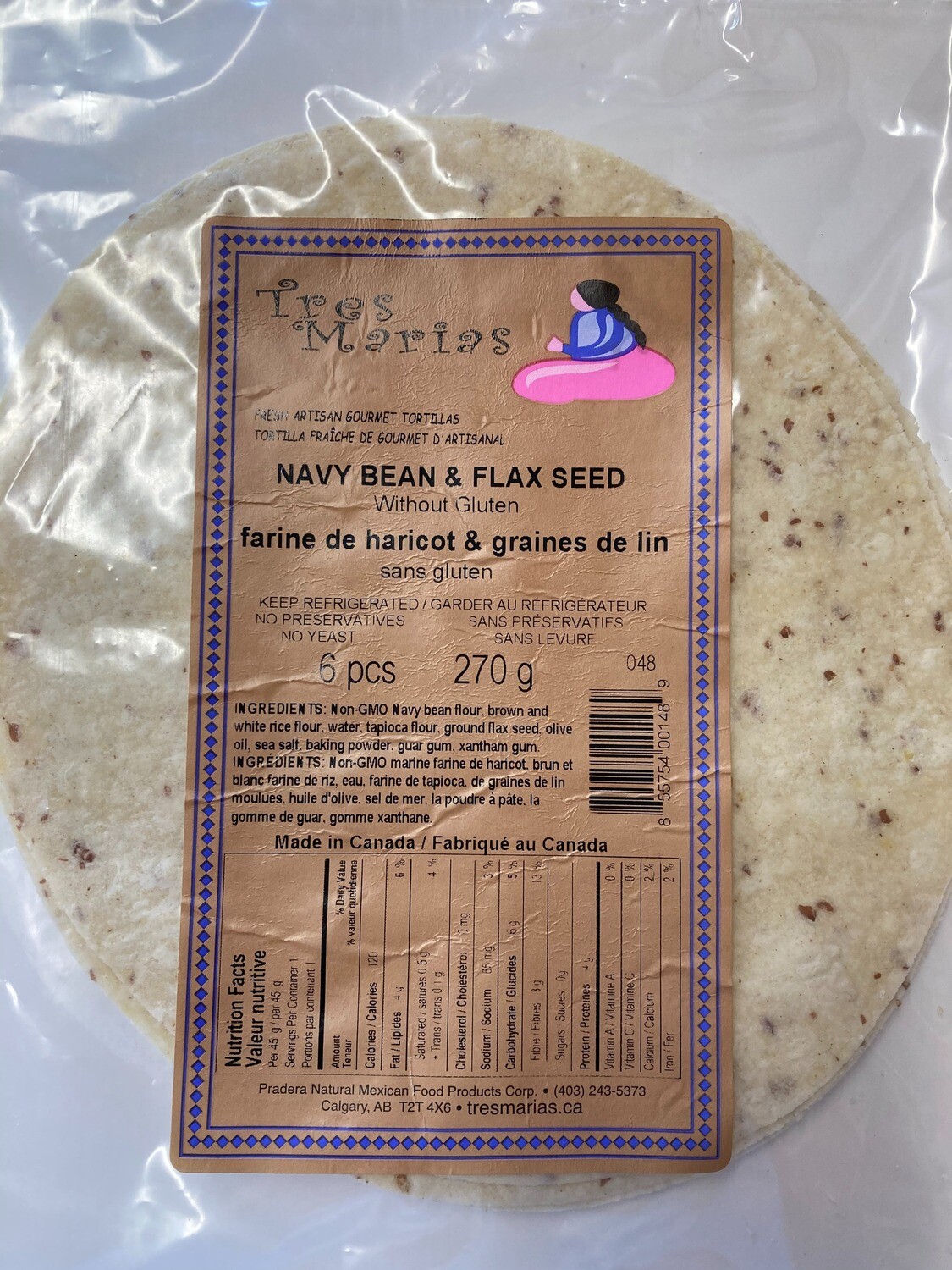 Navy Beans & Flax Seed Tortillas 8" 6 pcs