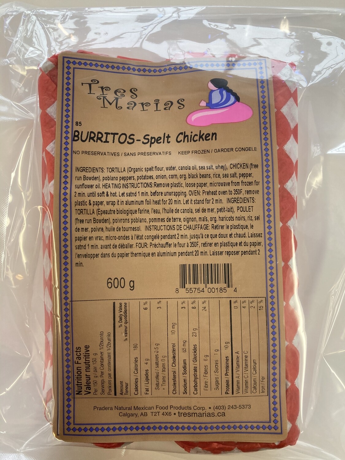 Burritos Spelt-Chicken Medium Spicy  2 pc 600 g