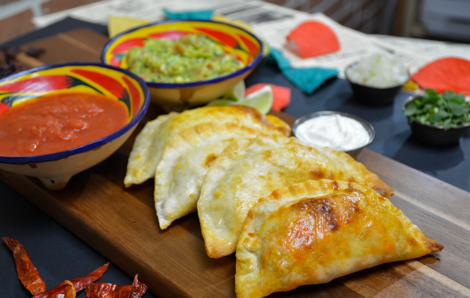 Fiesta Empanadas w salsa, guaca &amp; cream
