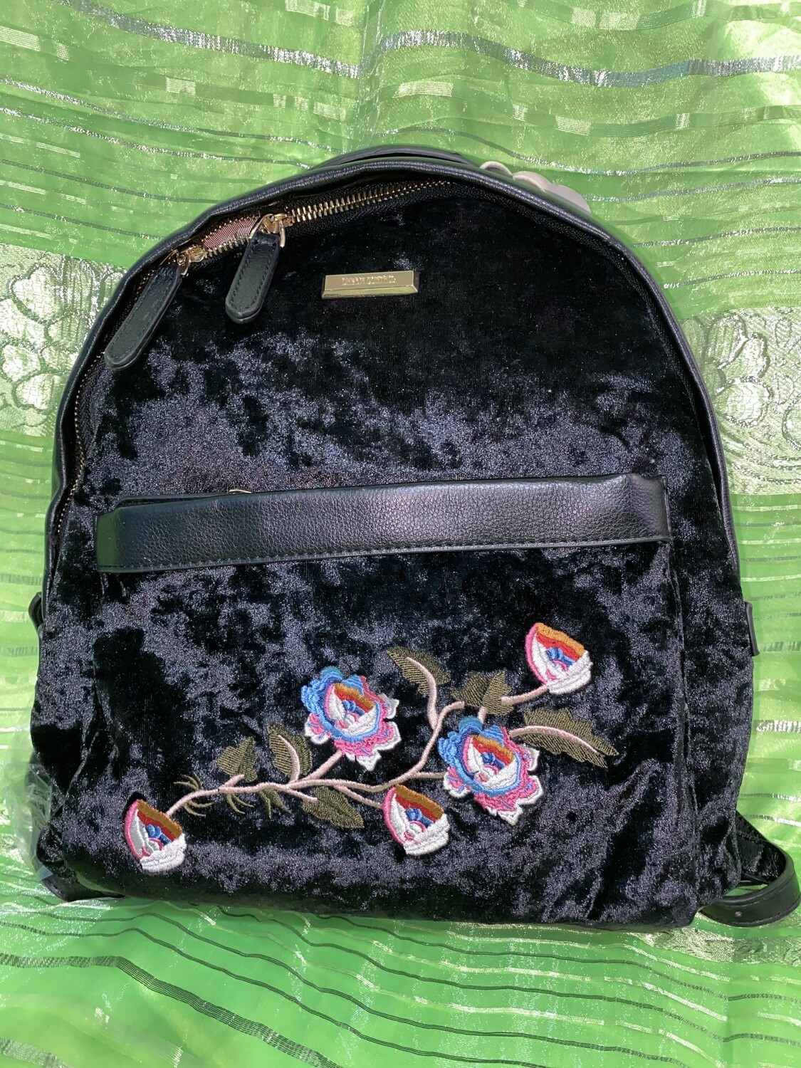 BLACK, Dream Control Backpack w/ embroidered flowers