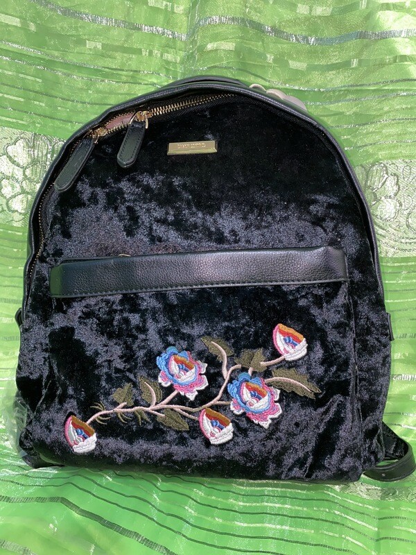BLACK, Dream Control Backpack w/ embroidered flowers