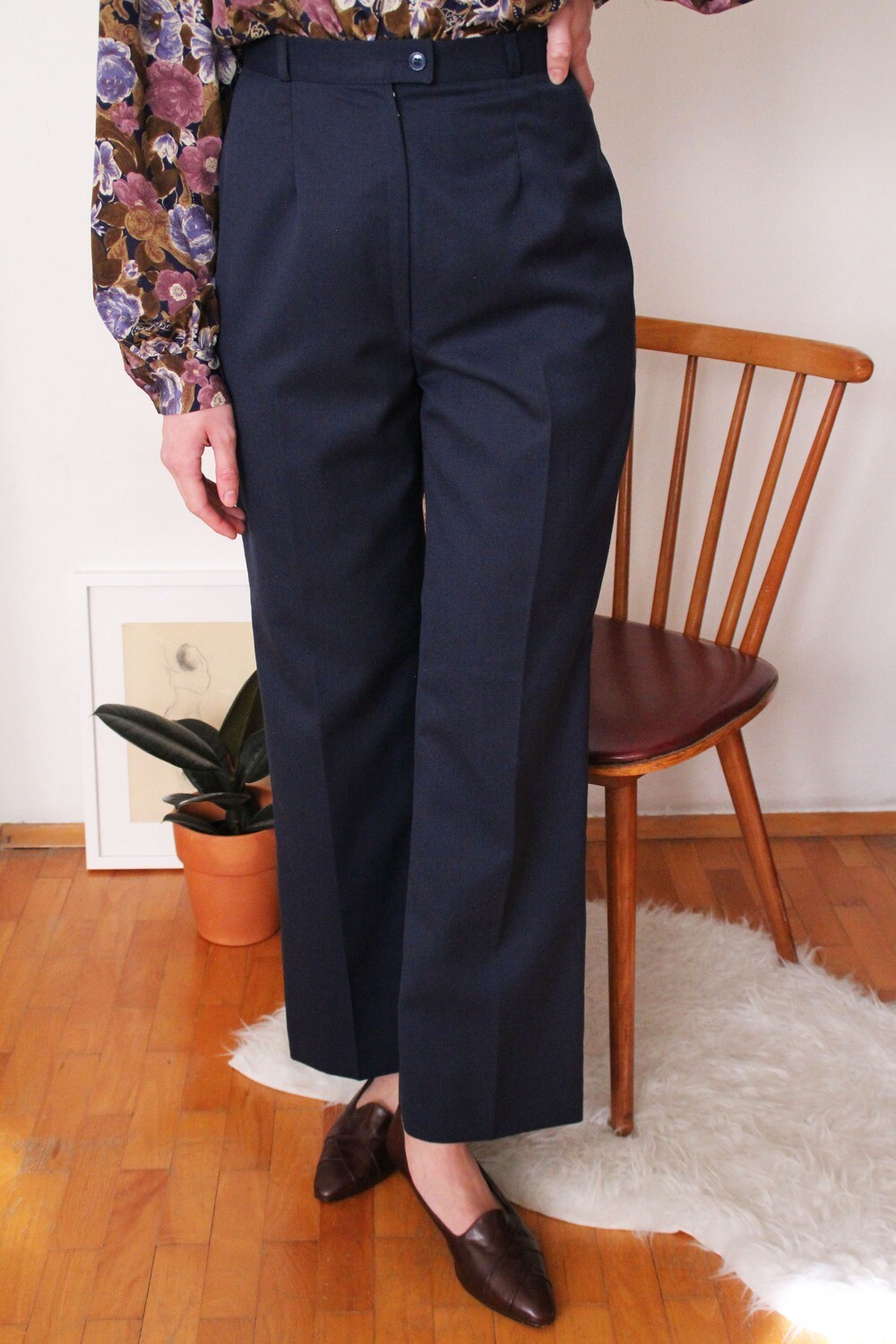 High waist navy pants