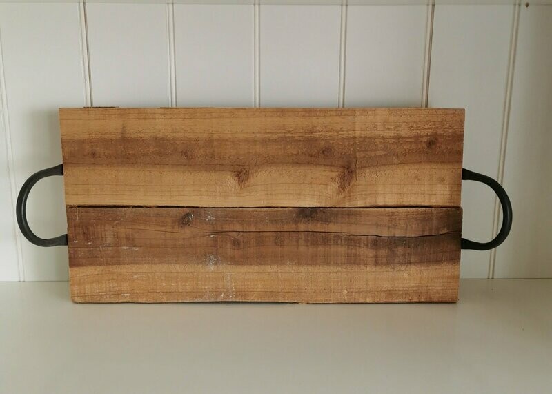 Holz Tablett braun mit Metall Griffen
