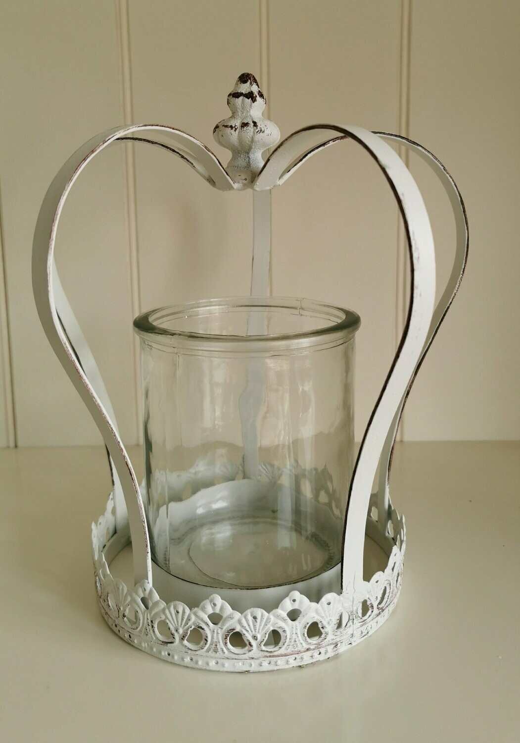 Metall Krone weiß mit Glas